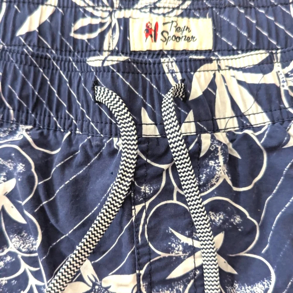 Reyn Spooner Shorts Men's 2XL Blue Swim Trunks Drawstring Floral Hawaiiain